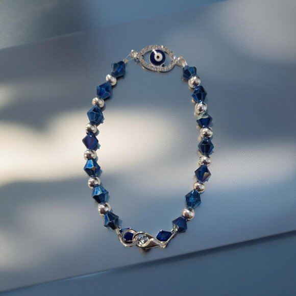 Blue Evil Eye Bracelet w Silver spacers 925 - Picture 3 of 4